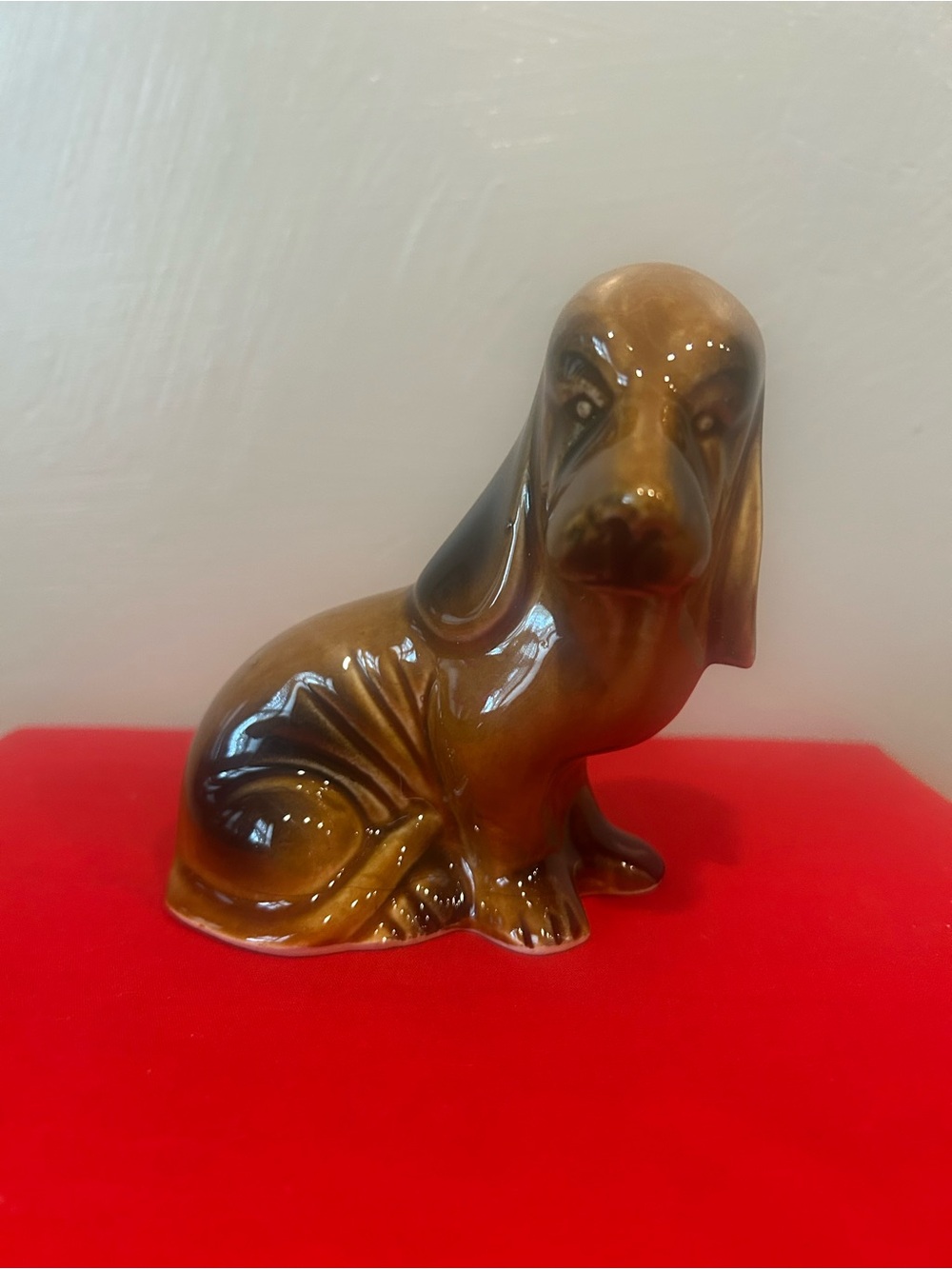 Ceramic Dog Figurine - Brown Glazed Hound